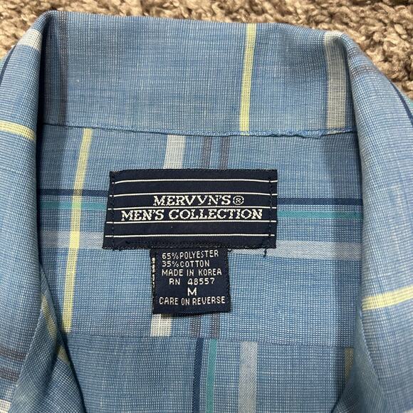 Vintage 80s Plaid Shirt Button Up Short Sleeve Lightweight Polyblend Blue Medium - Picture 2 of 7